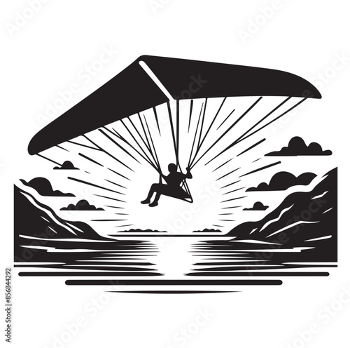 Hang glider silhouette. Vector illustration. Isolated white background.