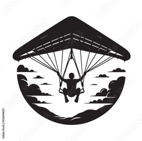 Hang glider silhouette. Vector illustration. Isolated white background.