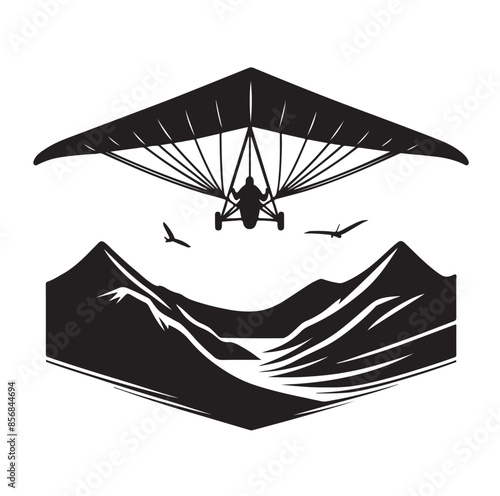 Hang glider silhouette. Vector illustration. Isolated white background.