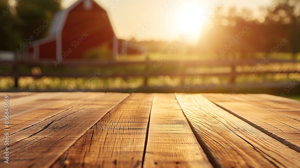 a close up of a rustic empty wooden table with blurred farm background a close up of a rustic empty wooden table with blurred farm background