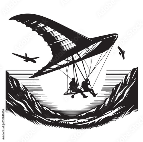 Hang glider silhouette. Vector illustration. Isolated white background.