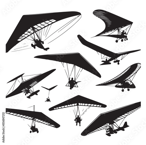 Hang glider silhouette. Vector illustration. Isolated white background.