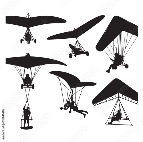 Hang glider silhouette. Vector illustration. Isolated white background.