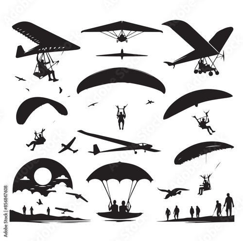 Hang glider silhouette. Vector illustration. Isolated white background.