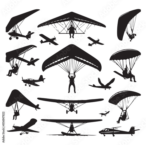 Hang glider silhouette. Vector illustration. Isolated white background.