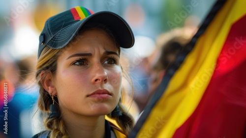 upset German team supporter clutching the flag photo