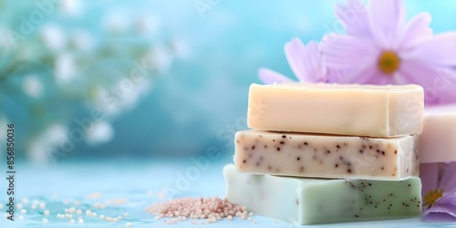 Crafted with Natural Ingredients Handmade Soaps to Cleanse and Nourish Skin. Concept Handmade Soap, Natural Ingredients, Skin Cleansing, Skin Nourishment, Handcrafted Skincare photo