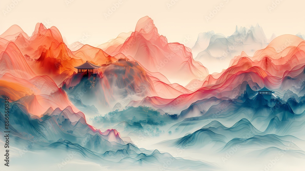 Colorful wave pavilion illustration poster background Colorful wave pavilion illustration poster background