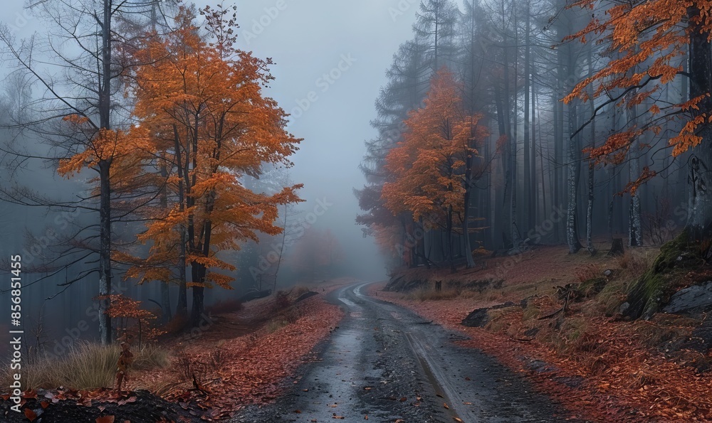 Obraz premium Misty autumn forest