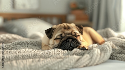 A Pugs Peaceful Slumber in a Sun-Drenched Bedroom
