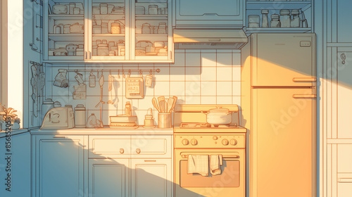 illustration of kitchen, ch...
