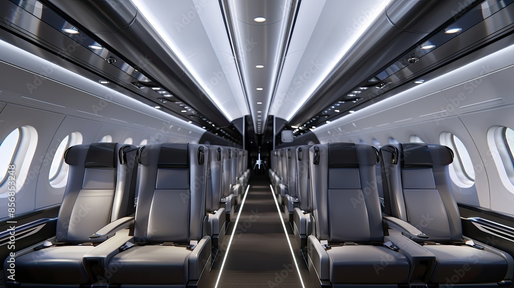 Fototapeta premium Aisle of Luxury: Private Jet Interior With Elegant Seating