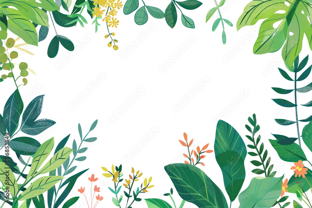 Fototapeta premium PNG Greeneryborder doodle colorful cute hand drawn outdoors pattern nature.