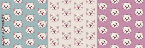 Cat seamless pattern. Kawaii pattern for cat day. Cat faces pattern