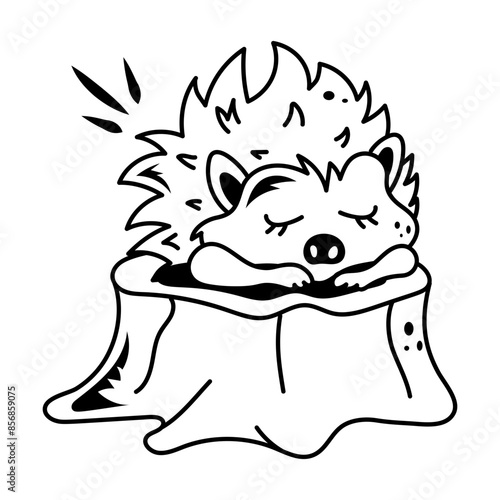 Ready to use doodle icon of a dozing hedgehog