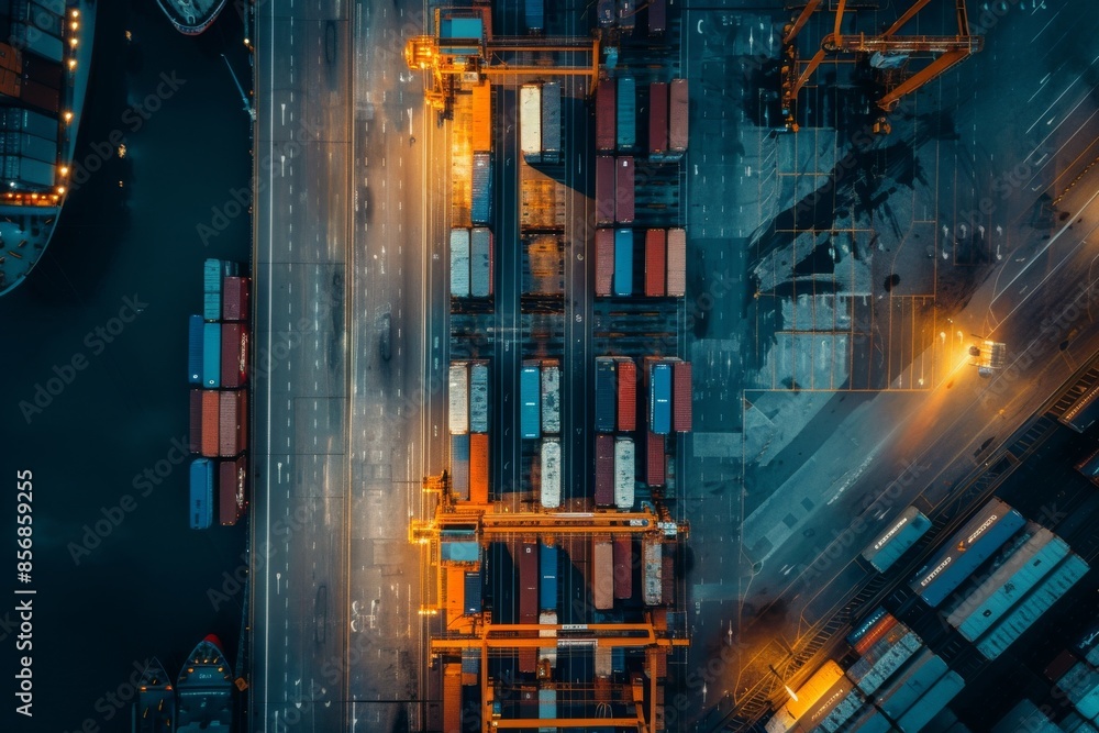 An Aerial View of a Busy Container Port at Dusk An Aerial View of a Busy Container Port at Dusk