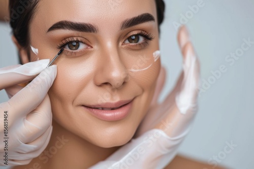 Beautiful woman undergoing cosmetic treatment Woman undergoing a beauty treatment for an under eye region