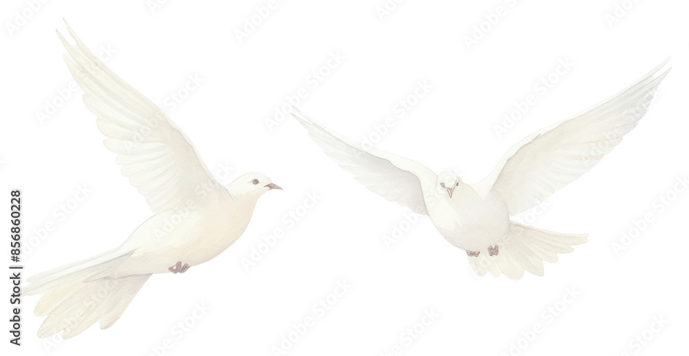 Obraz premium PNG White birds as divider watercolour illustration animal pigeon white background.