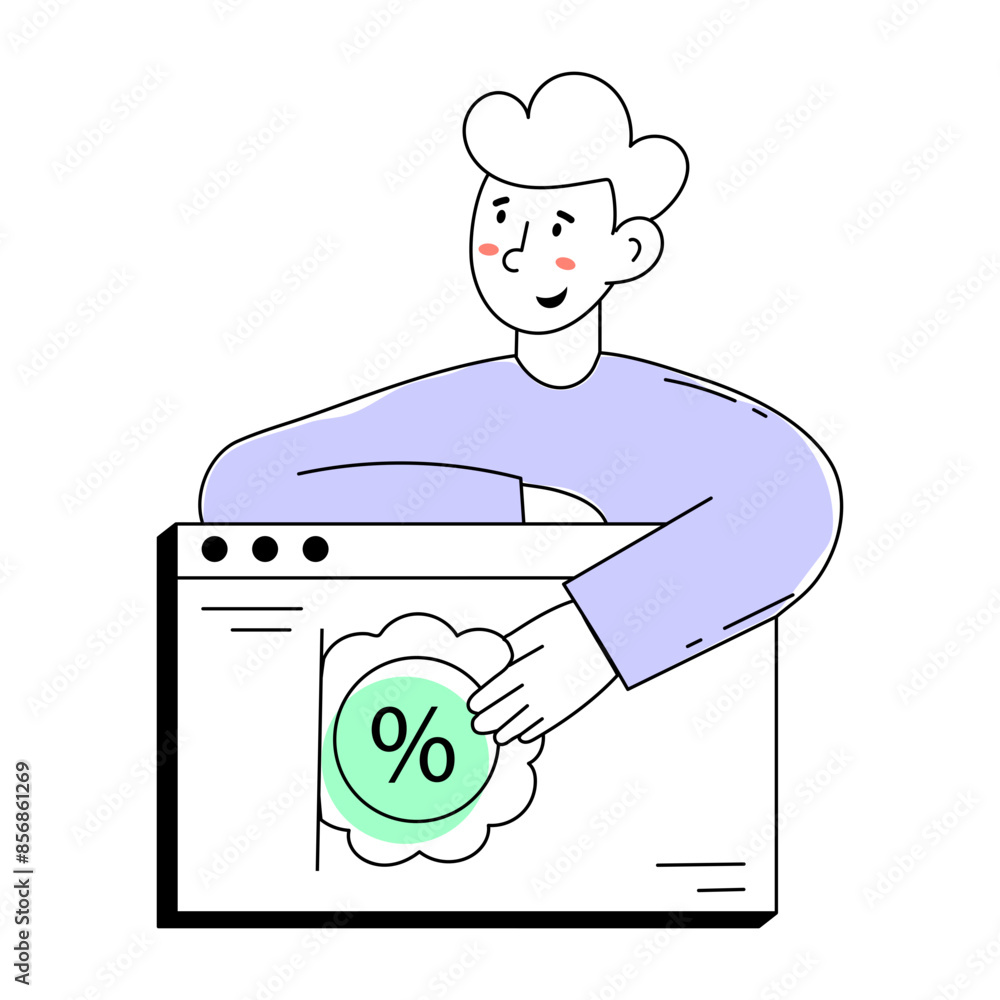 Modern hand drawn mini illustration of online discount Modern hand drawn mini illustration of online discount