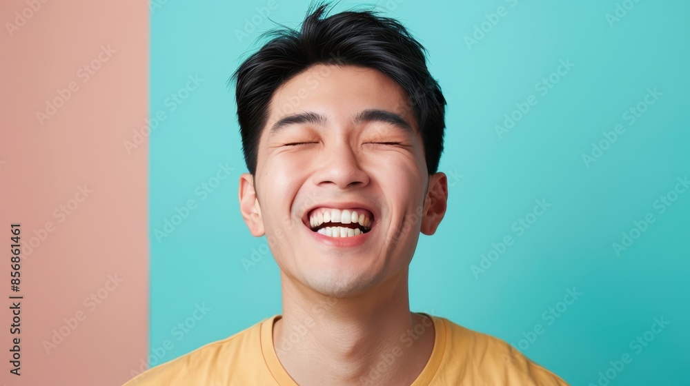A man smiles with his eyes closed A man smiles with his eyes closed