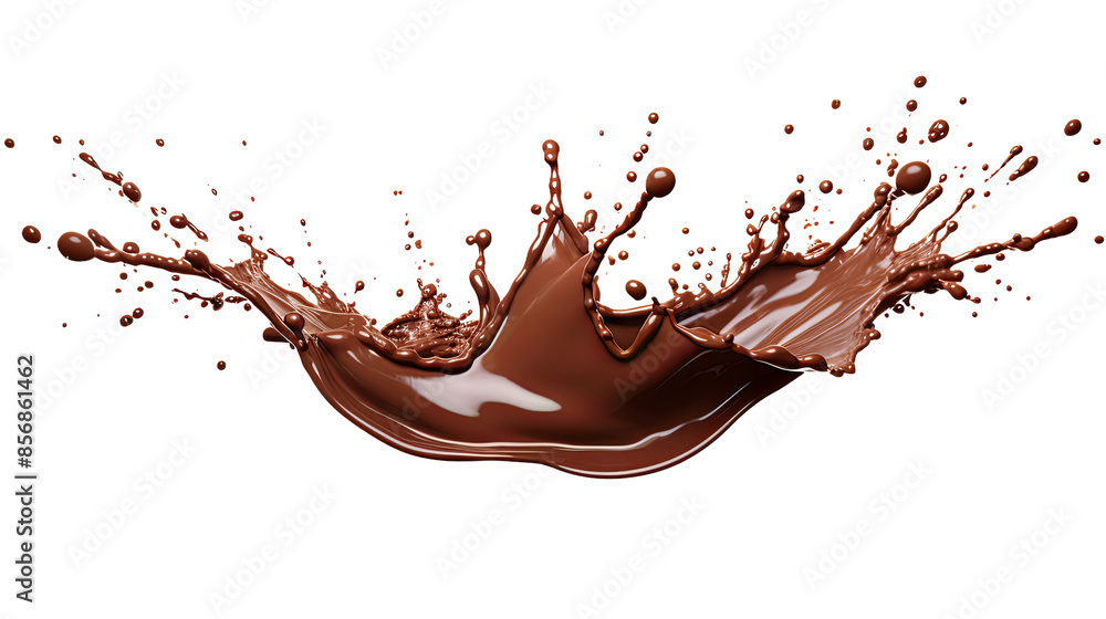 Tempting Chocolate Splash on White, Isolated 3D Rendering - Top View Flat Lay Tempting Chocolate Splash on White, Isolated 3D Rendering - Top View Flat Lay