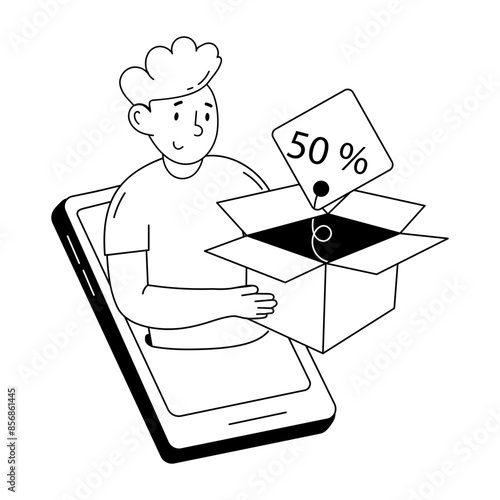 Character based doodle mini illustration of delivery discount 