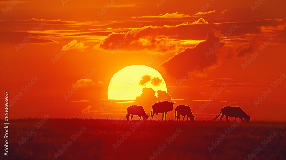 silhouette of African wildlives in sunset silhouette of African wildlives in sunset