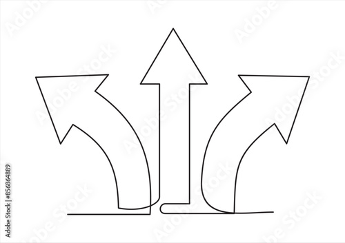 Three arrows one line drawing vector. Three black arrows continuous line drawing vector. Three arrows a single line drawing. Background contour line arrows vector.