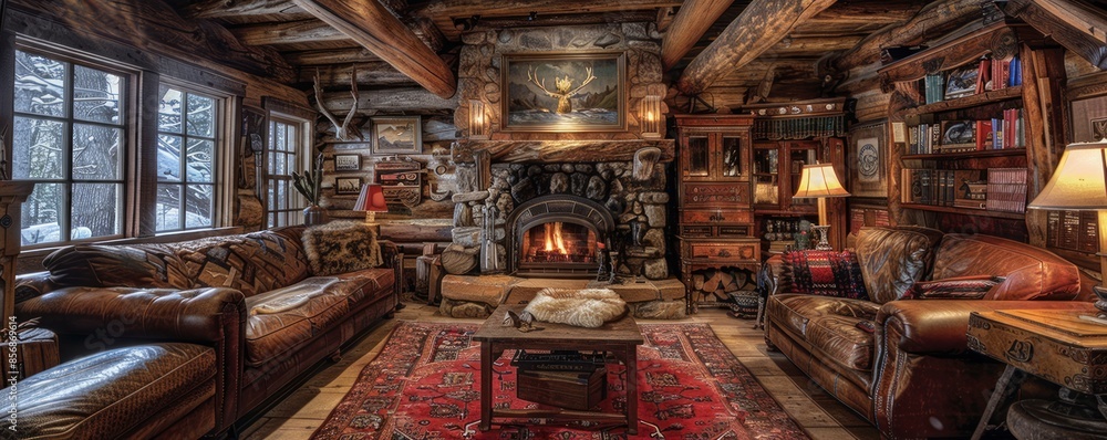 Rustic cabin with a warm, inviting atmosphere. Rustic cabin with a warm, inviting atmosphere.