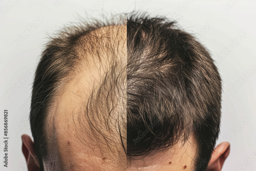 Comparison of a mans hair before and after treatment Comparison of a mans hair before and after treatment