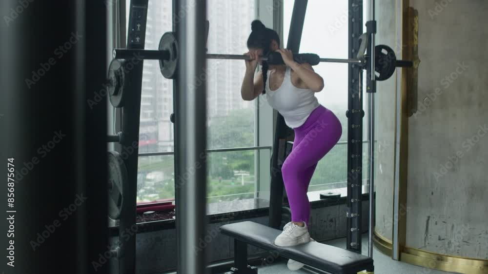 Young woman doing back lunge squats in gym, staying fit, full body workout. Young woman doing back lunge squats in gym, staying fit, full body workout.