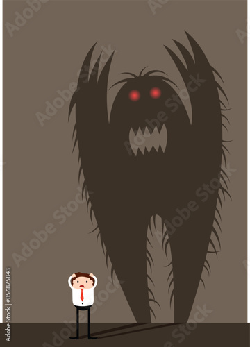 Businessman with Monster Shadow Psyche Problem and Anxiety. Moods and states of mind concept vector