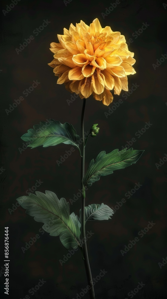 Yellow dahlia against dark background, close-up view. Nature and floral concept Yellow dahlia against dark background, close-up view. Nature and floral concept