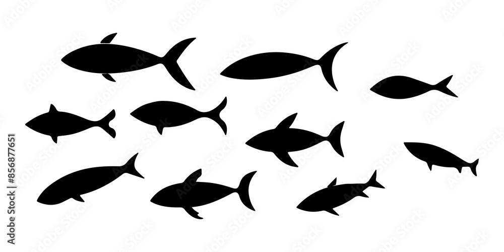 PNG Flock of fish silhouette animal shark. PNG Flock of fish silhouette animal shark.