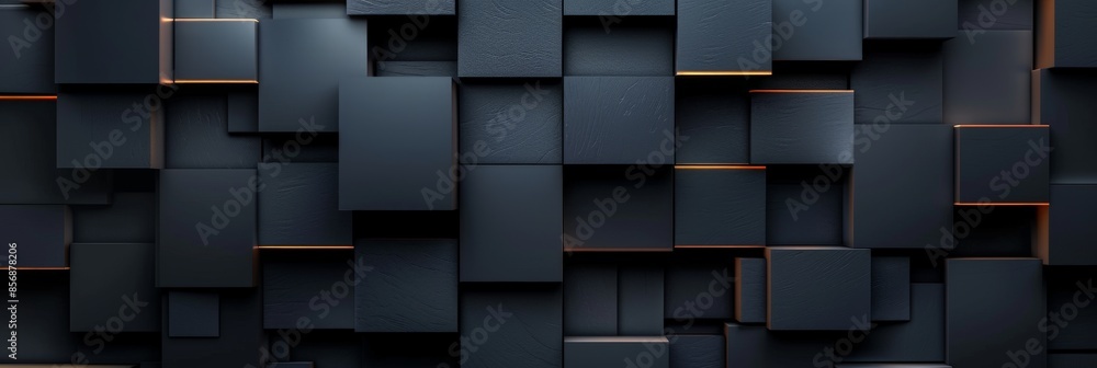 Abstract 3D Wall of Dark Cubes with Orange Glows Abstract 3D Wall of Dark Cubes with Orange Glows