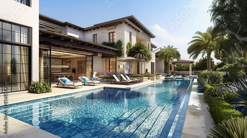 Modern house with pool, modern villa with pool on the beach, luxury villa. © Alex Alex