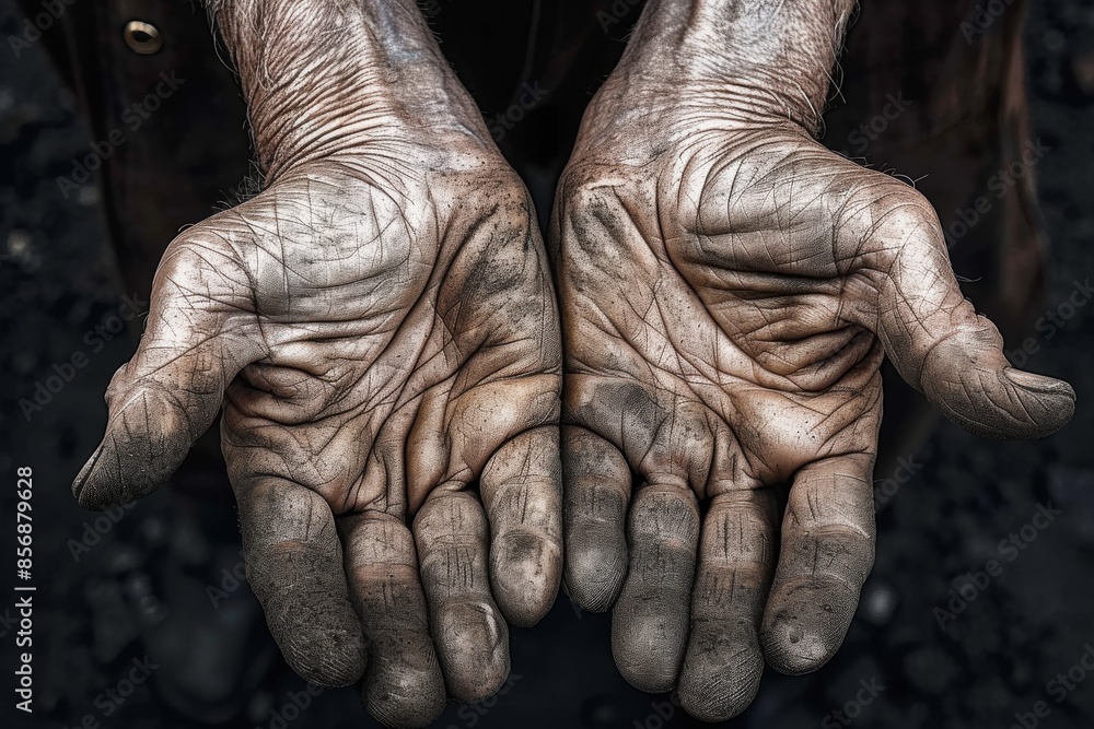 Manual worker hands Open hands of a farmer full of wrinkles Manual worker hands Open hands of a farmer full of wrinkles