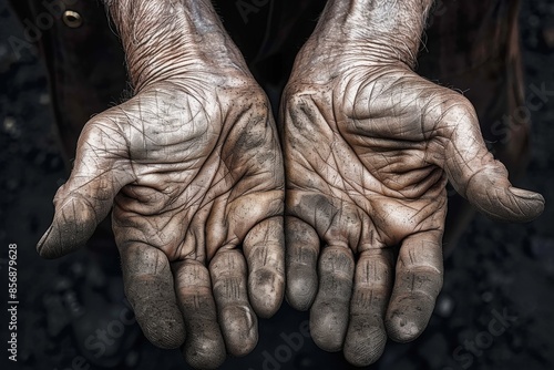 Manual worker hands Open hands of a farmer full of wrinkles © alisaaa
