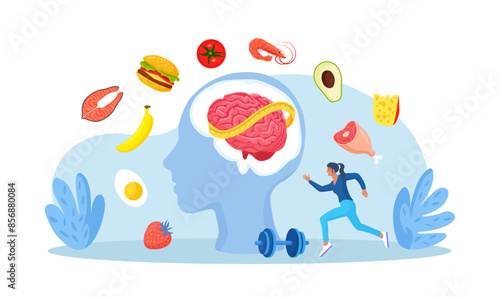 Eating disorders as psychological illness. Excessive weight control, food limitation. Woman worrying about her appearance, doing exercise. Addiction to slimming, dieting and mental guilty feeling