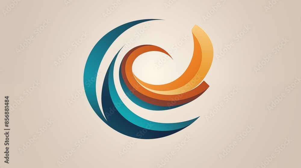 Naklejka premium Abstract Circular Logo with Blue and Orange Wave Design