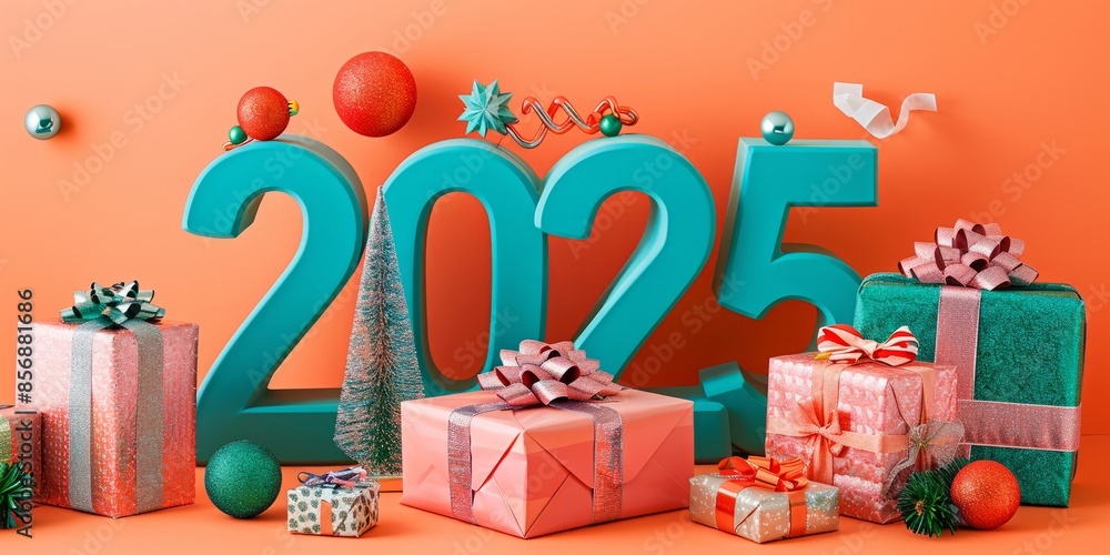 Fototapeta premium Creative 2025 numerals in a colorful holiday theme