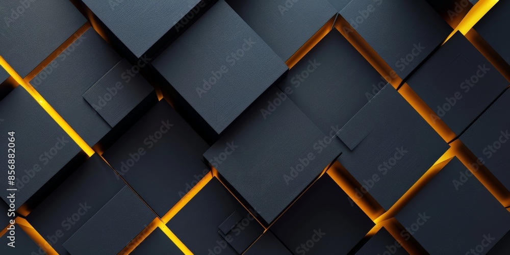 Abstract 3D Pattern of Black Cubes with Orange Lights Abstract 3D Pattern of Black Cubes with Orange Lights