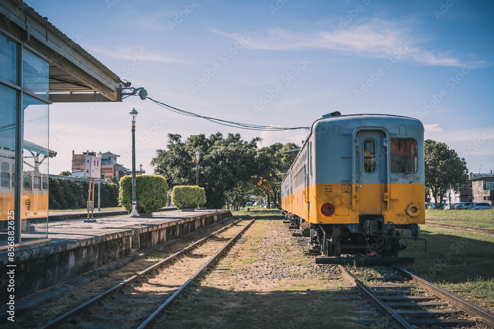 Naklejka premium There is a train passing by in the mountains