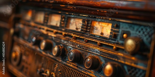 Vintage Radio with Detailed Knobs and Dial in Retro Style, Warm Lighting photo