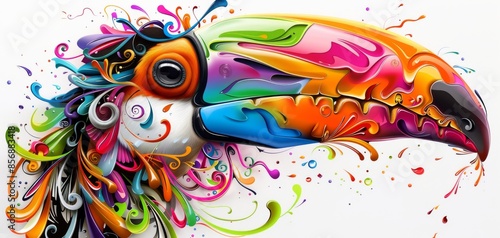 A colorful bird with a rainbow beak and feathers