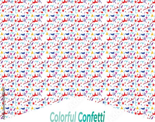 Colorful confetti vector design illustration with white background.
