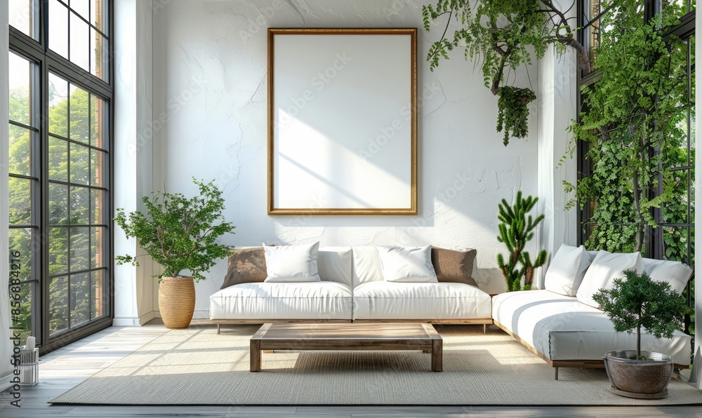 Minimalist living room with a blank coffee table Minimalist living room with a blank coffee table