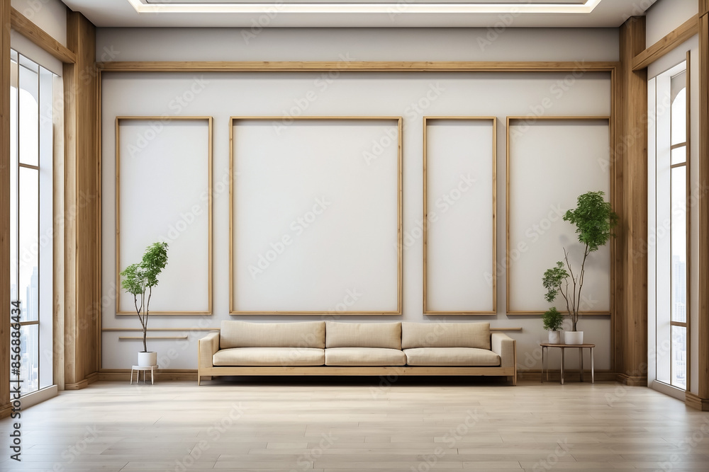 empty frames hang on the walls in the room, empty frames hang on the walls in the room,