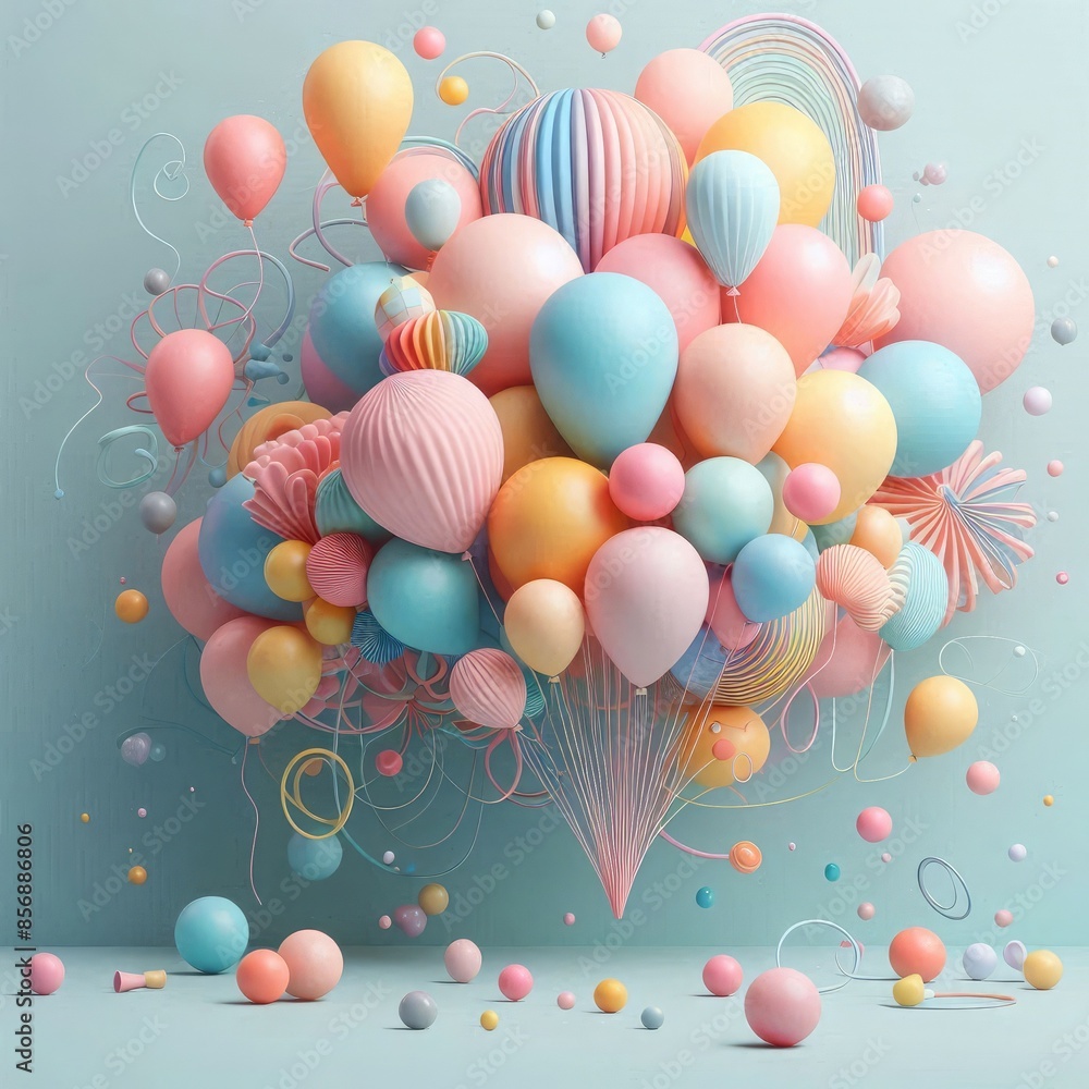 Pink balloons on a pastel blue background. 3d render illustration Pink balloons on a pastel blue background. 3d render illustration