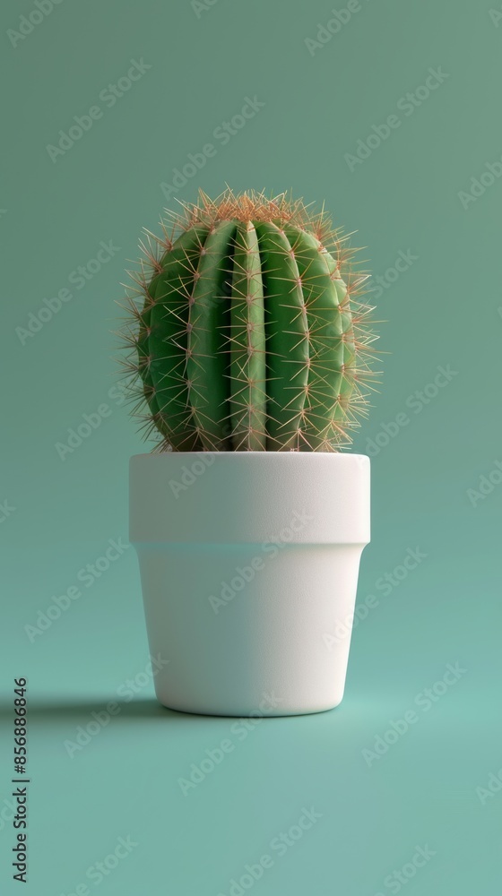 Green cactus in a white pot on a turquoise background, minimalist studio shot. Nature and decor concept Green cactus in a white pot on a turquoise background, minimalist studio shot. Nature and decor concept